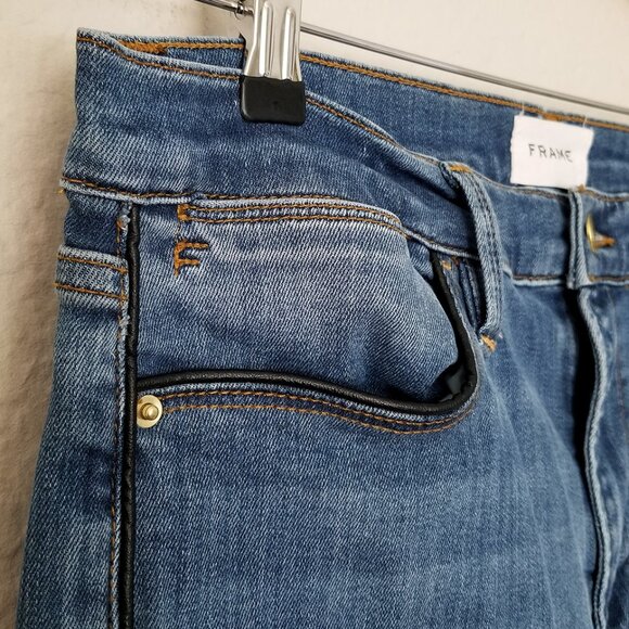 Frame Le High Skinny Jeans 31 Side Stripe Piping Stretchy Twinhill Blue $230 - Picture 14 of 16
